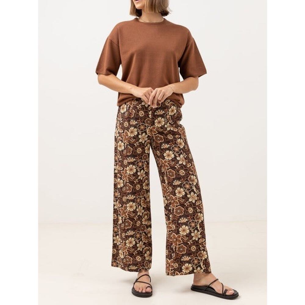 NWT Rhythm Cantabria Floral Wide Leg Pant Brown Pants Size 4